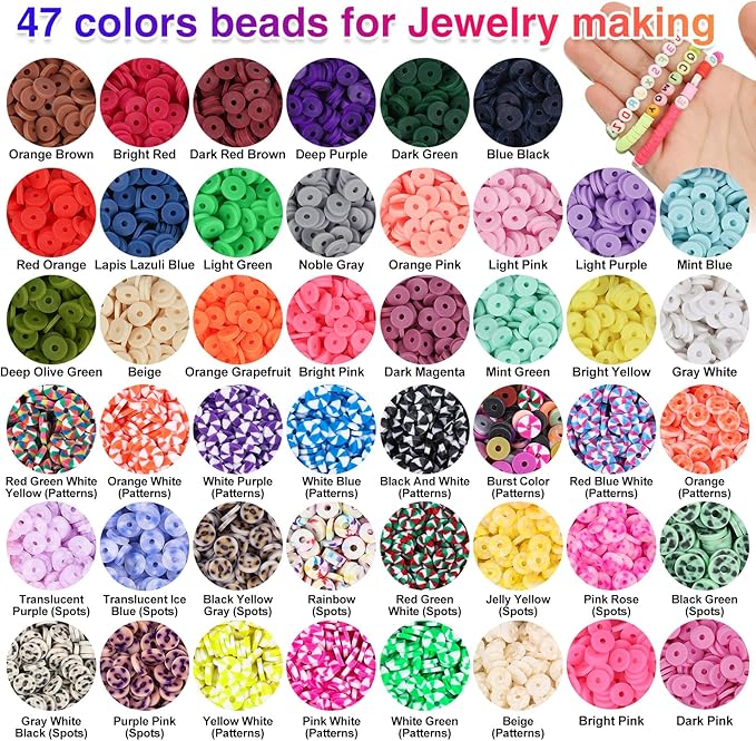 XSEINO 9360PCS Clay Beads Bracelet Making Kit,46Colors Flat Friendship Polymer Heishi Beads for Jewelry Making with Rich Jewelry Making Accessories for Crafts Christmas Gifts