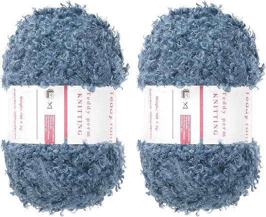 MECCANIXITY 2 Skeins Fur Yarn Soft Fluffy Chunky Yarn Fuzzy Eyelash Yarn Teal Blue for Crocheting Knit Clothes Bag - 55Yard/50m, 3.9ozx2