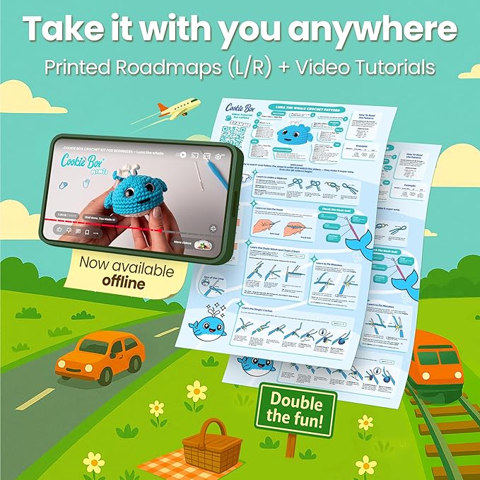 Cookie Box MINIs Crochet Kit for Beginners – Gift Set to Make Whale Luna Amigurumi Plushie – Easy DIY Crochet & Knitting Starter Kit with Printed Instructions & Step-by-Step Video Tutorial