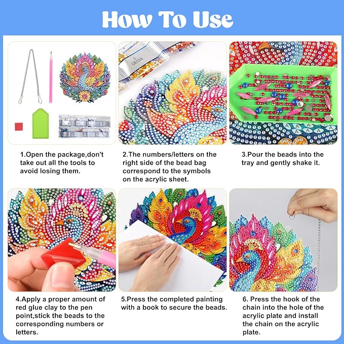 AIRDEA Hanging Diamond Painting Kits Peacock,Special Shaped Diamond Art Kits for Beginner Animals and Flowers Gem Art Pendant Decor,7.87x7.87in