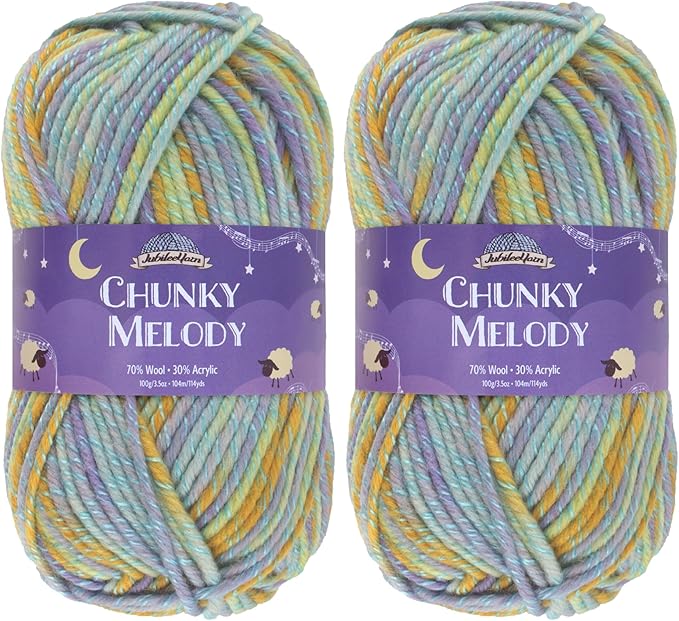 JubileeYarn Chunky Melody Yarn - 100g/Skein Bulky Wool Blend - Galapagos - 2 Skeins