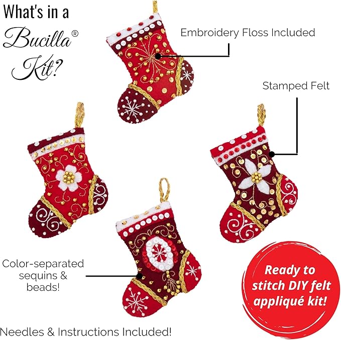 Bucilla Felt Applique 4 Piece Ornament Making Kit, Silent Night, Perfect for DIY Arts and Crafts, 89572E