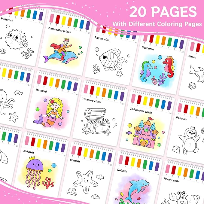 SOCOLER Paint with Water Coloring Books for Toddlers,Mess Free Watercolor Painting Sets for Kids,Water Color Paint Kit,Art Craft Birthday Gift for Ages 1-3, 4-8(Sea World)