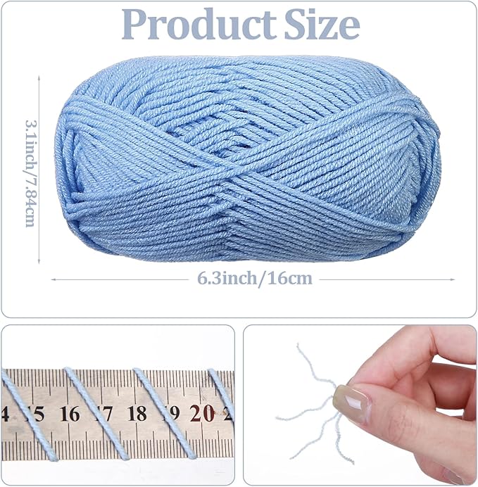 24 Skeins Soft Cotton Yarn Total 2880 Yards Assorted Colors Yarn for Crocheting and Knitting 4 Ply Acrylic Gauze for DIY Crafts Project, Each Skein 1.76 Oz/120 Yard(Blue Series)