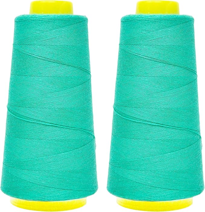 Mandala Crafts Turquoise Thread Cones for Machine and Hand Quilting - 2400 Yds 50 WT Multiple Purpose Mercerized 100% Cotton Threads for Sewing Machine Serger Embroidery