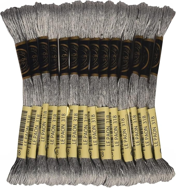 LE PAON Embroidery Floss, 14-Pack Six Strands 100% Long Staple Cotton Embroidery Thread, 8.7-Yard，Color Number：318, Light Steel Gray