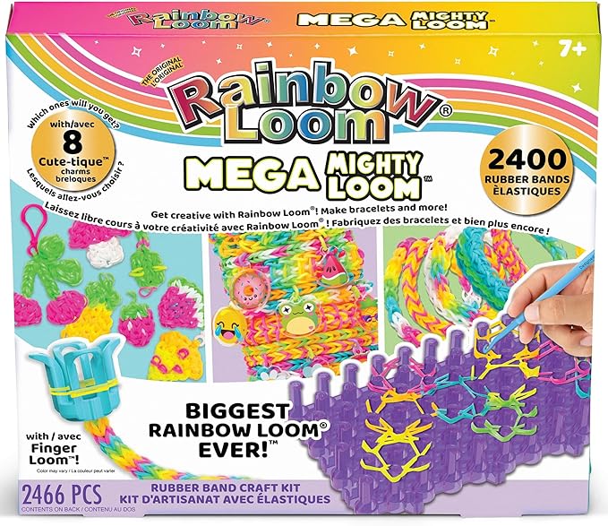 Rainbow Loom: Mega Mighty Loom - Rubber Band Jewelry Craft Kit, Large Loom Set for Intricate Bracelet Designs w/Cute-tique Charms-Hooks-Clips, Kid 6+