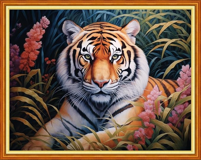 dimxvean stamped cross stitch kits,cross stitch kits for adults beginners,embroidery kits full range of cross stitch stamped kits needlepoint kits cross stitch patterns-forest tiger 16x20 inch