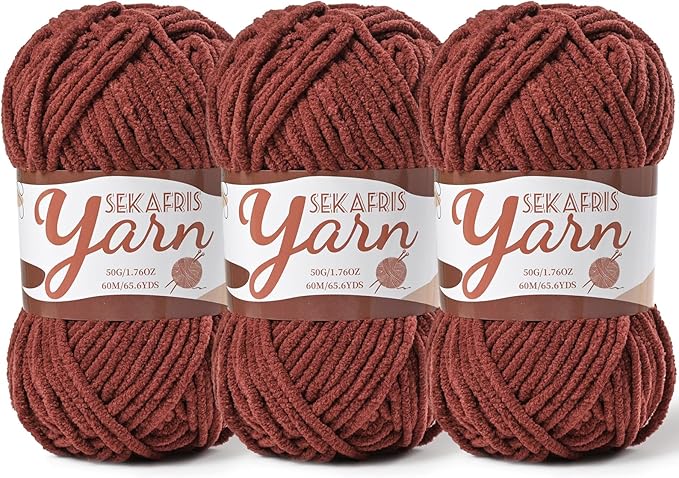 3 Pack Fluffy Velvet Yarn for Crocheting，Baby Blanket Yarn for Crocheting Soft，150g(196.8yds) Amigurumi Yarns，Plush Chenille Crochet Yarns，Puzzle Yarn for Crochet Weaving Craft(3 Coffee)