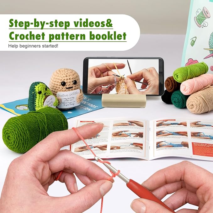 Hroevc Crochet Kit for Beginners, Beginner Crochet Kit for Adults, Positive Potato/Pickle/Avocado for Learn to Crochet kit, Knitting Kit for Beginners