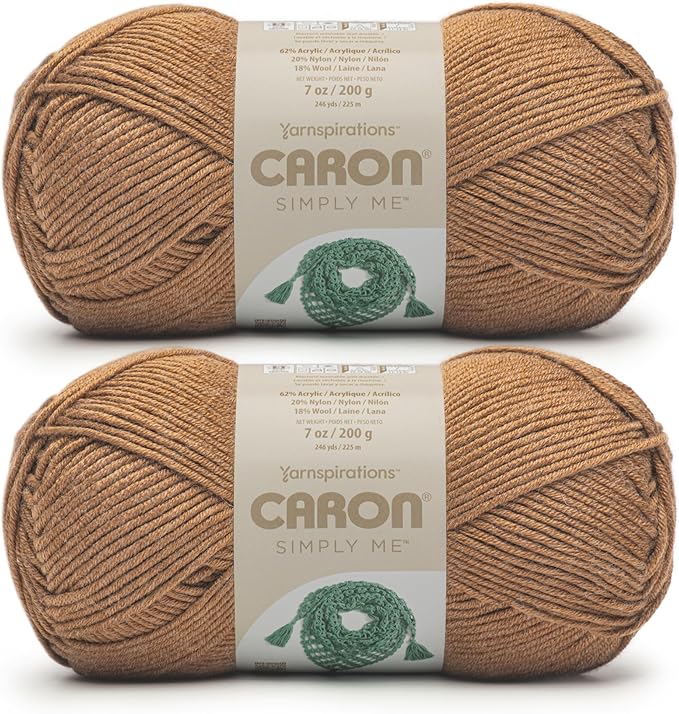 Caron Simply Me Caramel Heather Yarn - 2 Pack of 200g / 7oz - 62% Acrylic 20% Nylon 18% Wool - #5 Bulky - 246Yards - Knitting/Crochet