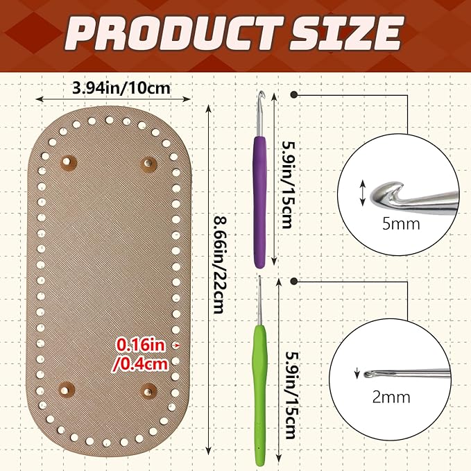 Zorfeter 4 Pack Bag Bases with 2 PCS Crochet Hook, PU Leather Crochet Bottoms Leather Purse Bottoms, 8.7x4 Inch Bag Bottom Shaper for DIY Bag Making/Crochet Enthusiasts