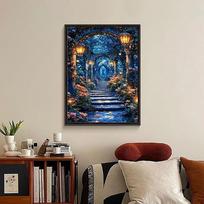 Flower Landscape Diamond Art Kits for Adults, Night View Diamond Painting Kit for Adults Beginners, 5D DIY Diamond Painting with Round Gem Art Kits for Home Wall Decor 12x16 Inch