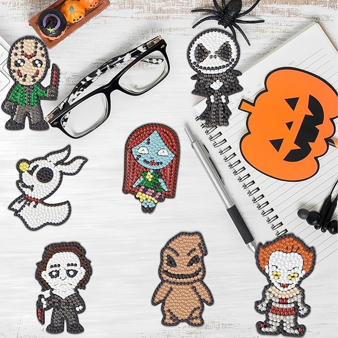 16 Pcs Horror Diamond Painting Magnets Kits,Halloween Diamond Art Fridge Magnet Refrigerator Sticker Diamond Painting kit for Beginners Adults DIY Art Craft Gifts Home Decors (Horror)