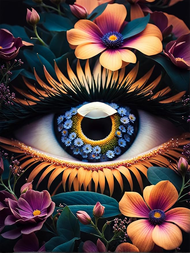 Meothan Eye Diamond Painting Kits for Adults Eyes Diamond Art Kits for Adult Beginners Full Round Drill Flower Diamond Art Painting Gem Art Kits for Home Wall Decor (16x12 inch)
