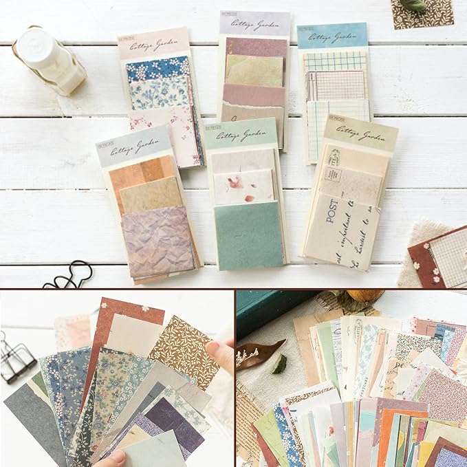 565 Pcs Vintage Scrapbook Paper Kit, Scrapbook Paper Supplies with Flowers Stickers, Journaling Decorative CraftPaper Set for Junk Journal, Retro Crafts