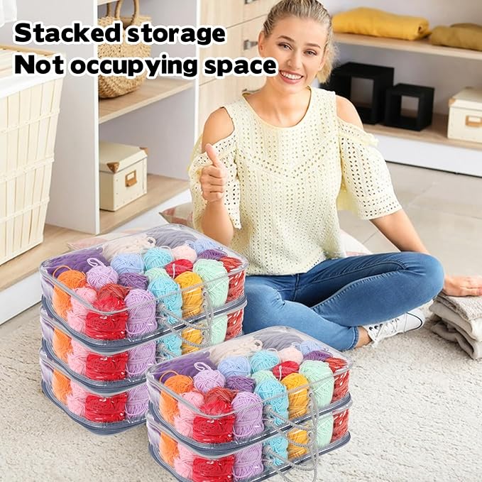 5 Pack Clear Yarn Storage Bags, 12x16x4 Inches Yarn Storage Organizer Tote Bag for Knitting Needles Crochet Hooks Yarn Balls Yarn and Unfinished Project, Grey