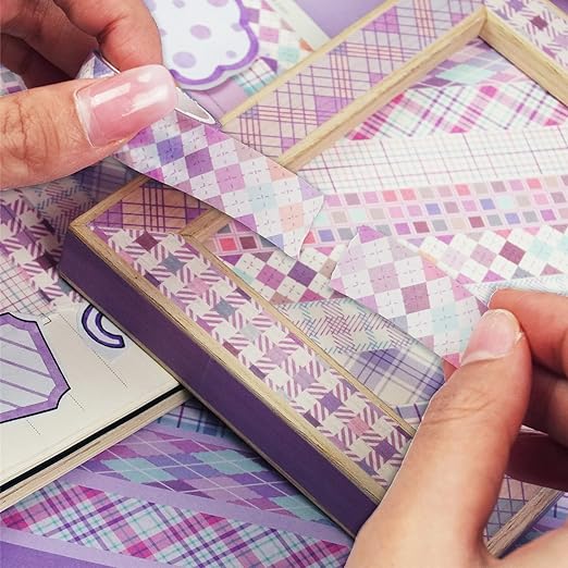 YUBX Basic Grid Washi Tape Set 12 Rolls Plaid Decorative Masking Tapes for Arts, DIY Crafts, Journals, Planners, Scrapbook, Wrapping (Purple)
