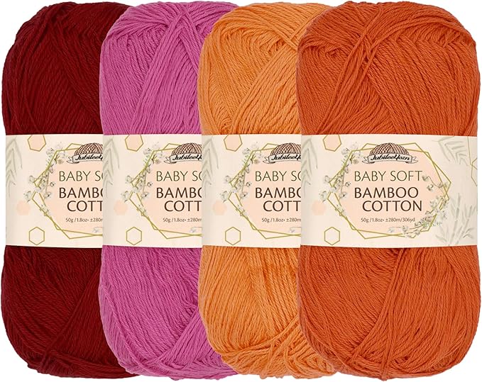 JubileeYarn Baby Soft Bamboo Cotton Yarn - 50g/Skein - Shades of Orange - 4 Skeins