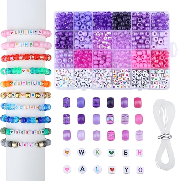Purple Pony Beads 18 Colors Pony Beads for Bracelet Making Friendship Bracelet Making Kit DIY Craft Kandi Kit 720Pcs Suit for 14 Years of Age and Older