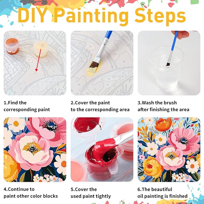 Paint by Numbers for Adult, Flower Paint by Numbers Kit for Adults Beginners, DIY Flower Acrylic Painting on Canvas for Home Wall Art Decor 16x20Inch