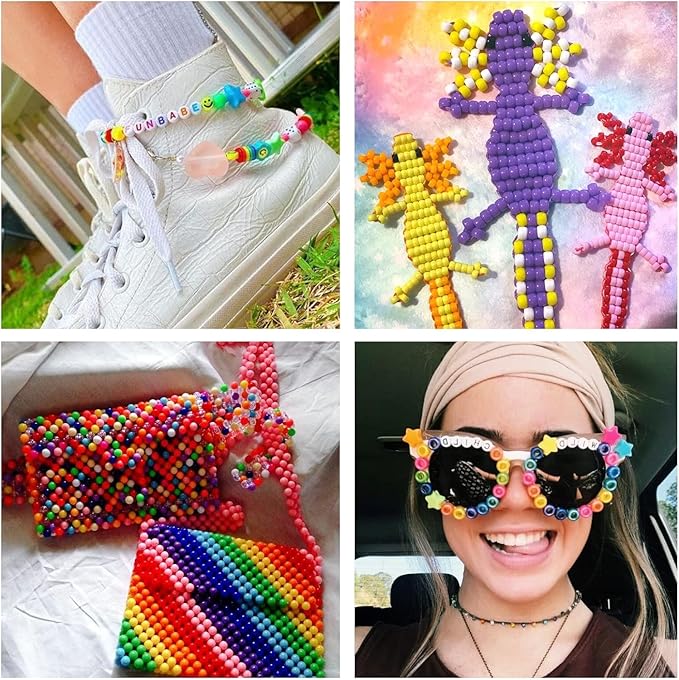 lis hegensa pony beads bulk,kandi beads for necklace jewelry making hair braiding,bracelets making kits,hair bead,bracelet plastic bead for crafts braids girls(48 color,2200pcs)