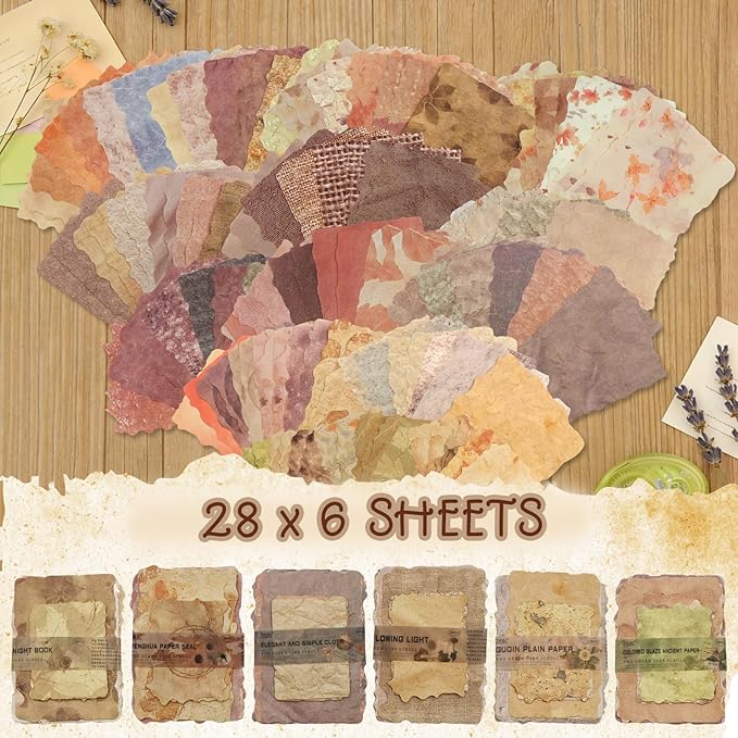 170 Pcs Sheets Vintage Scrapbook Paper Kit with Photo Tapes, Textured Scrapbook Paper, Scrapbooking Supplies, Junk Journal Supplies, Decorative Decoupage Card, Mixed Media Collage Making Craft