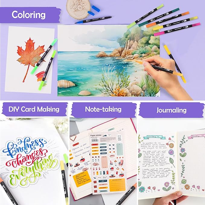 168 Colors Brush & Fine Dual Tip Watercolor Markers Set Coloring Books No Bleeding Paint Pens For Drawing Note taking Planner Calligraphy Journaling Card Making Art Supplies