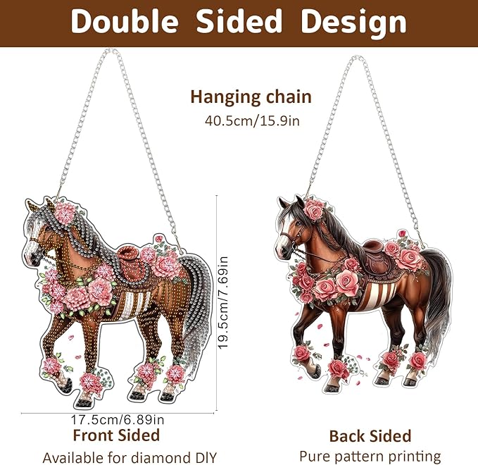 Horse Diamond Art Hanging Kits for Adults, Animal Diamond Painting Pendant Kits, DIY Acrylic 5D Special Shaped Crystal Diamonds Gem Art Painting Ornament for Home Wall Decor Gift 8x8 Inch