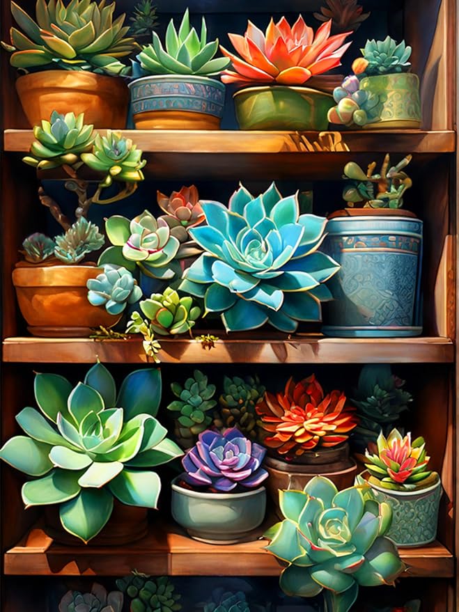 Meothan 5D Flowers Diamond Painting Kits for Adults DIY Plant Succulents Diamond Art Kits for Adults Beginners Full Drill Gem Art Crafts Kits for Home Wall Art Decor Gifts 12x16 inch