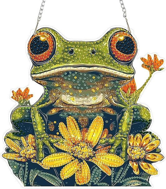 SENQAO Frog Diamond Art Hanging Kit for Adult, Special Shaped Rhinestone, DIY Acrylic 5D Diamond Art Painting Window Pendants Home Garden Wall Hanging Kits Hanging Ornament