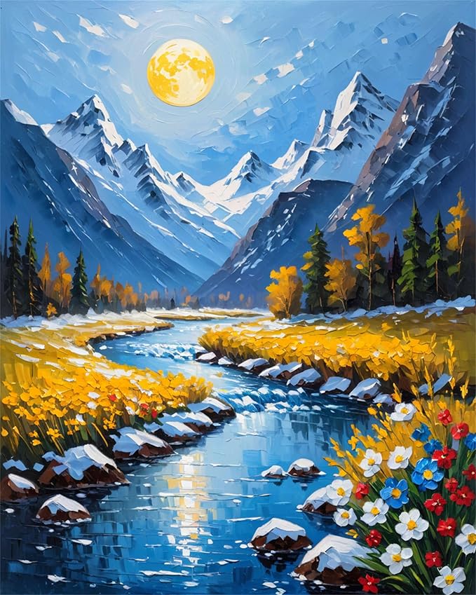 ldazao Mountain Paint by Numbers Kit for Adults Beginner Scenery Adult Paint by Number Kits Canvas Adults' Paint-by-Number DIY Oil Painting Kits for Gift Home Wall Decor 16x20 Inch