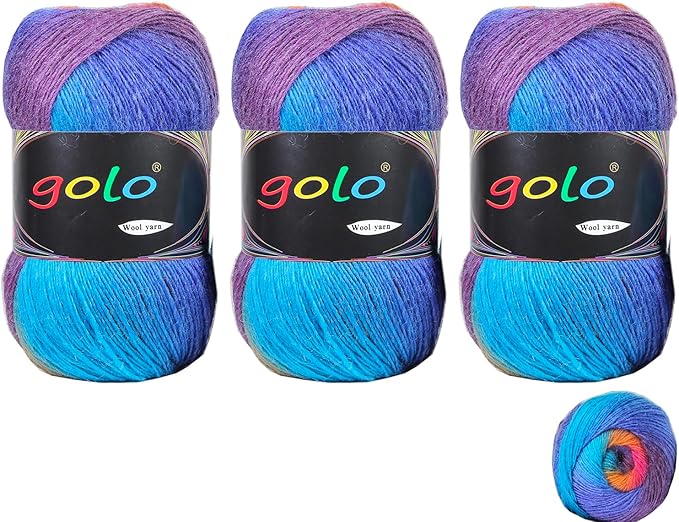 golo Wool Yarn for Hand Weaving 100g X 3 Cachemire Multicolor Rainbow Yarn