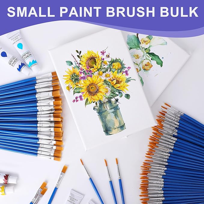 AROIC Small Paint Brushes Bulk,160 Pcs Nylon Hair Paint Brushes for Kids with Flat and Round Pointed Acrylic Paint Brush Sets,Acrylic Paint Brush for Classroom Oil Watercolor Face Painting Kits.