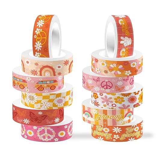 12 Rolls Washi Tape Set, Retro Boho Flower Butterfly Masking Tapes, Doodle Hand-Drawn Decorative Adhesive Tapes for Painters Planners Scrapbook school Supplies, DIY Art Crafts, Gift Wrapping 16.4Ft