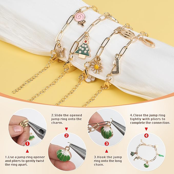 Starry 137PCS Charm Bracelet Making Kit Jewelry Making Kit Charms Including Paperclip Chain Bracelets,Charms,Jump Rings for Jewelry Making