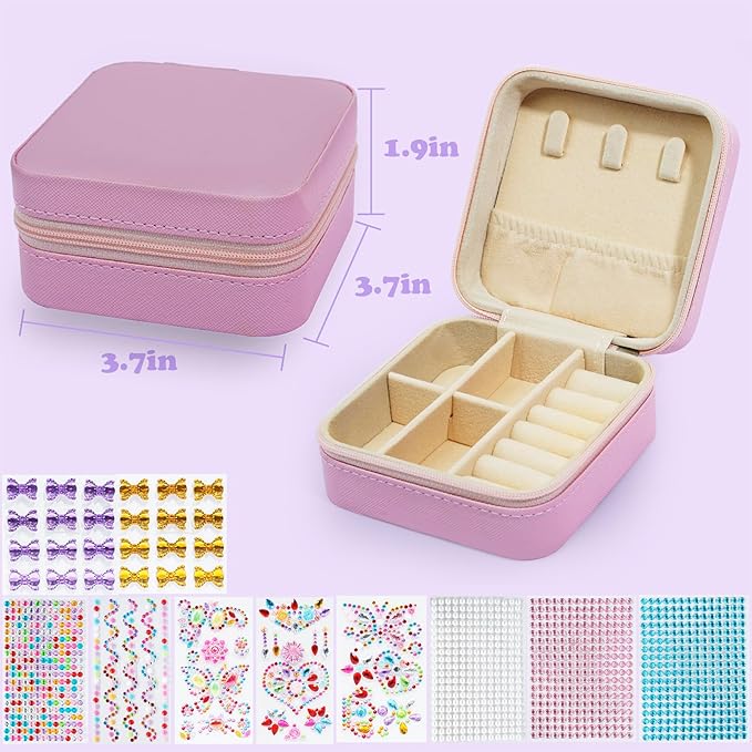 Christmas Gifts for Girls Decorate Your Own Baseball Cap with 10 Sheets Gem Stickers, DIY Arts and Crafts Kit for Kids 4 5 6 7 8 9 10 11 12 Years Old, Girls Handheld Mirror Jewelry Case (Purple)