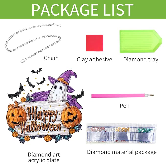 Wergund DIY Halloween Diamond Art Hanging Kits, Hanging Diamond Art Ghost, Acrylic Special Shaped Rhinestone, Window Hanging Pendants for Home Wall Garden Front Door Outdoor Decor Gift(Halloween)