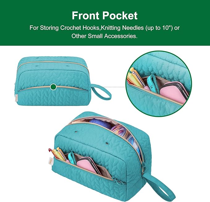 Crochet Yarn Bag Knitting Bag Storage for Crocheting Accessories Crochet Hook Case Organizer Gift for Crochet Lovers (Teal), K3201