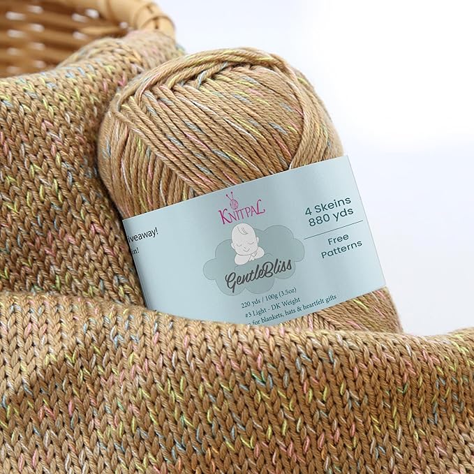 GentleBliss Soft Baby Yarn for Crocheting, 4 Skeins, 880Yds/400G, Free Patterns - Acrylic Baby Blanket Yarn for Knitting - Light Worsted 3 DK Weight - Brown Latte