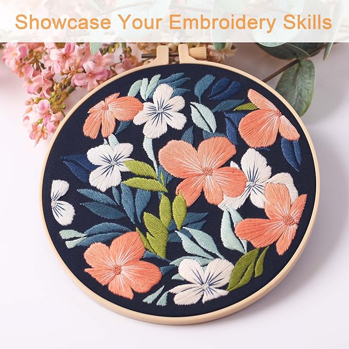 reewisly 4pcs of embroidery starter kit with patterns and instructions, diy beginner adult cross stitch kits, including 2 plastic embroidery rings, 1 scissors, colored threads and needles