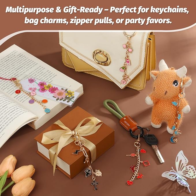selizo 263Pcs Charms Lip Gloss Keychain Making Kit, DIY Craft Supplies with Charms, Key Chain Hooks, Jump Rings, Lobster Clasps, Chains & Tools, Jewelry Making Kit for Custom Keychains, Bags, Gifts