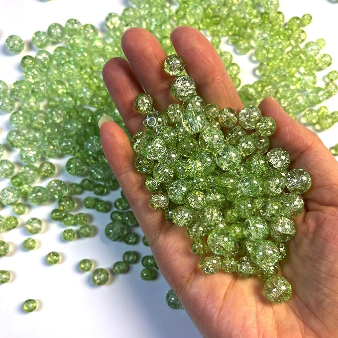 Glass Beads for Jewelry Making, 315Pcs Crackle Round 6/8/10mm Crystal Beads for Bracelet Craft Necklace Earring Making Wine Charms Wind Chimes, Apple Green Color