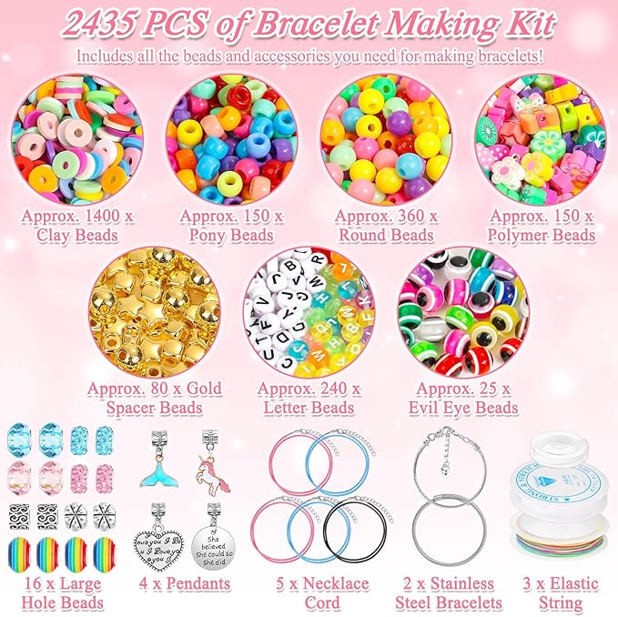 paxcoo 2435pcs bracelet making kit including all kinds of beads for jewelry making, friendship bracelets, necklaces, beading, gifts and diy crafts