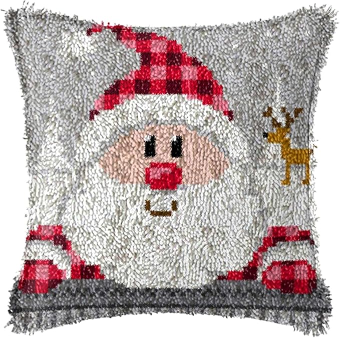 MIAOLLUN Latch Hook Kit, Christmas Latch Hook Kits for Adults DIY Decorative Pillowcase Embroidery Cross Stitch Arts Craft for Home Sofa Furniture 17X17inch Father Christmas