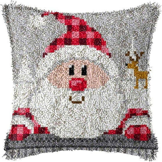 MIAOLLUN Latch Hook Kit, Christmas Latch Hook Kits for Adults DIY Decorative Pillowcase Embroidery Cross Stitch Arts Craft for Home Sofa Furniture 17X17inch Father Christmas