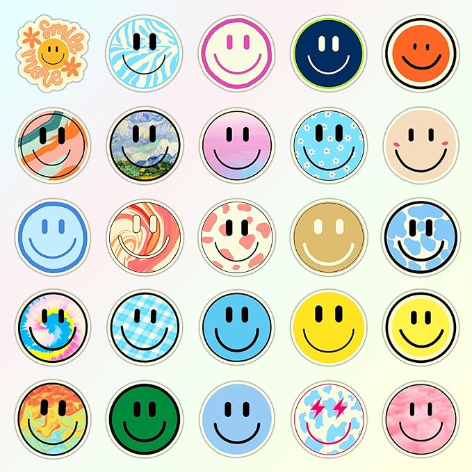 wercokt 50pcs smiling glow in the dark stickers, cute water bottle stickers for kids, for teaching rewards, notebooks, stationery, luggage, cartoon pvc happy stickers