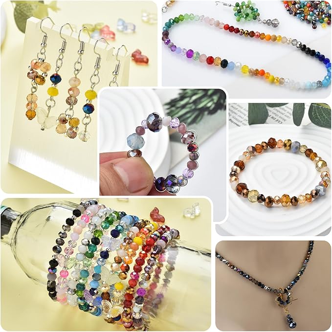 200pcs 8MM Faceted Rondelle Glass Beads for Jewelry Making, Briolette Crystal Glass Beads Plated Round Loose Spacer Beads for DIY Supplies Bracelets Necklaces Earrings (Blue)