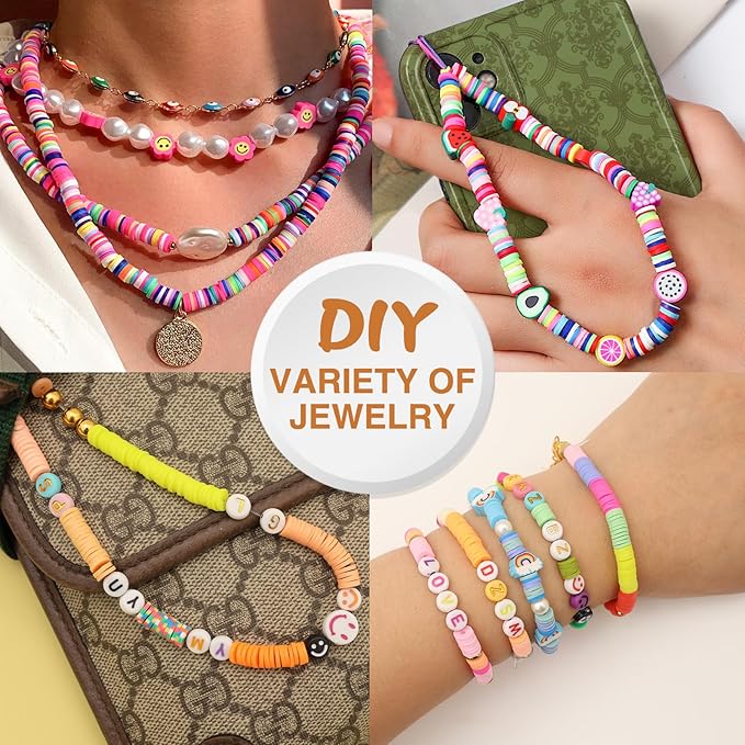 XSEINO 37300+ Pcs Clay Beads Bracelet Making Kit,8 Boxes 180 Colors Friendship Charms Kit Flat Polymer Heishi Beads with Rich Jewelry Making Accessories for Crafts Christmas Gifts