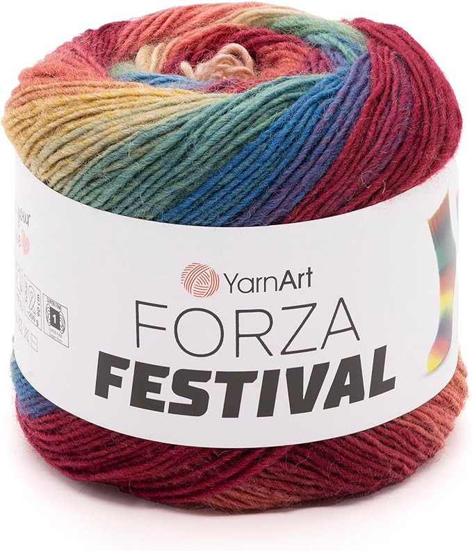 YarnArt Forza Festival Self-Striping Wool Blend Fingering Yarn, 100g (459 yd) – Gradient Color Yarn for Knitting, Crochet, Socks & Shawls (2904)